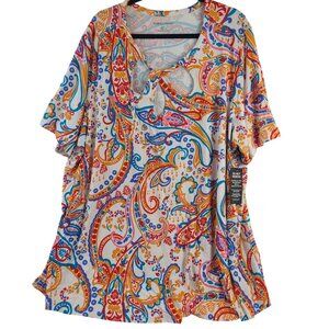 NEW Jessica London Women's Paisley Print Tunic Top Keyhole Tie Detail Sz 30/32